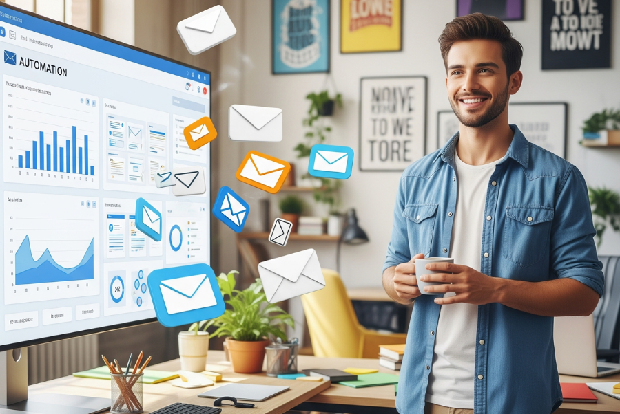 A smiling owner in Lorton VA satisfied with the Email marketing Agent