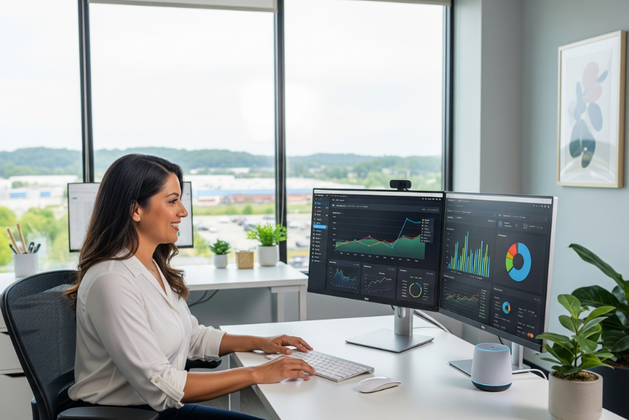 Small business owner in Lorton VA using AI automation dashboard
