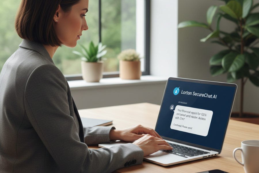 Hero image showing chatbot architecture use by Lorton VA business owner in secure office