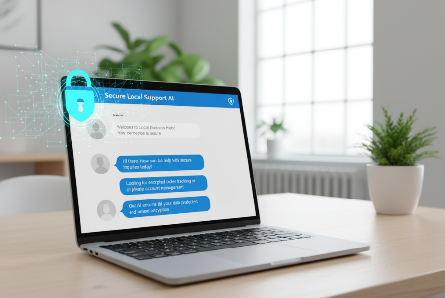 AI chatbot security in Lorton VA office with lock icon showing data protection