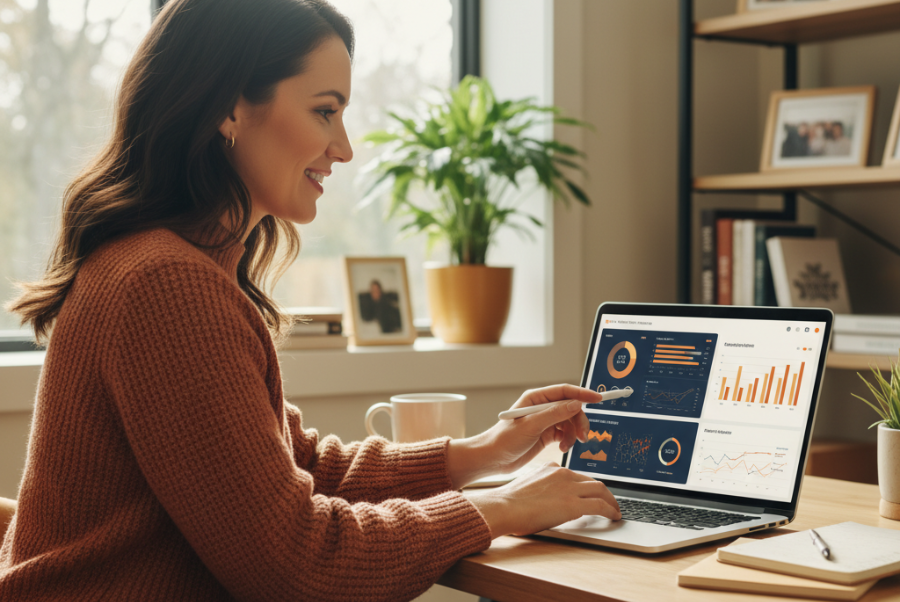 Local business owner in Lorton VA using AI content optimization dashboard