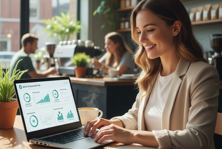 Fairfax VA small business owner using automated social posting AI tool