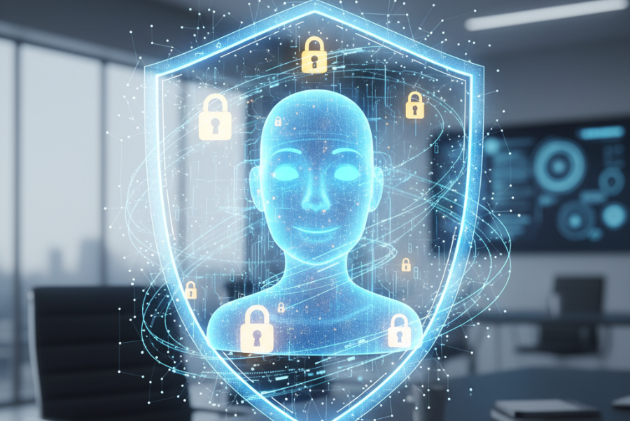 Illustration of chatbot encryption protection and data privacy in Lorton VA
