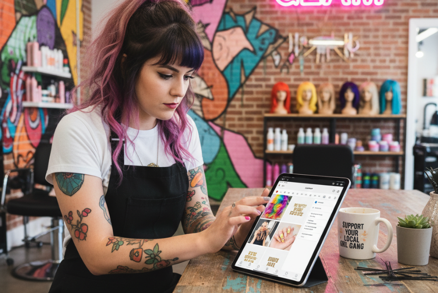 Alexandria VA salon owner using Later AI for Instagram content planning