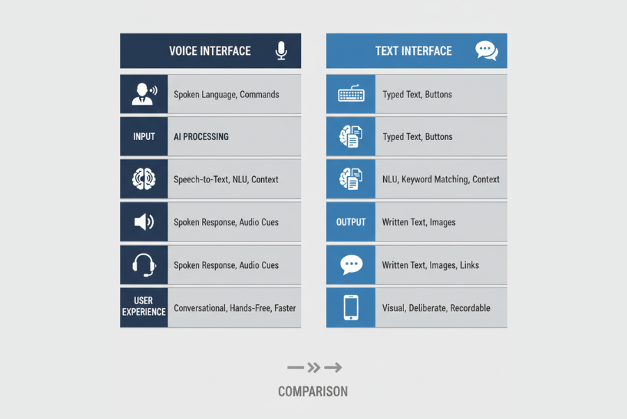 Visual comparison of voice chatbots and text chatbots
